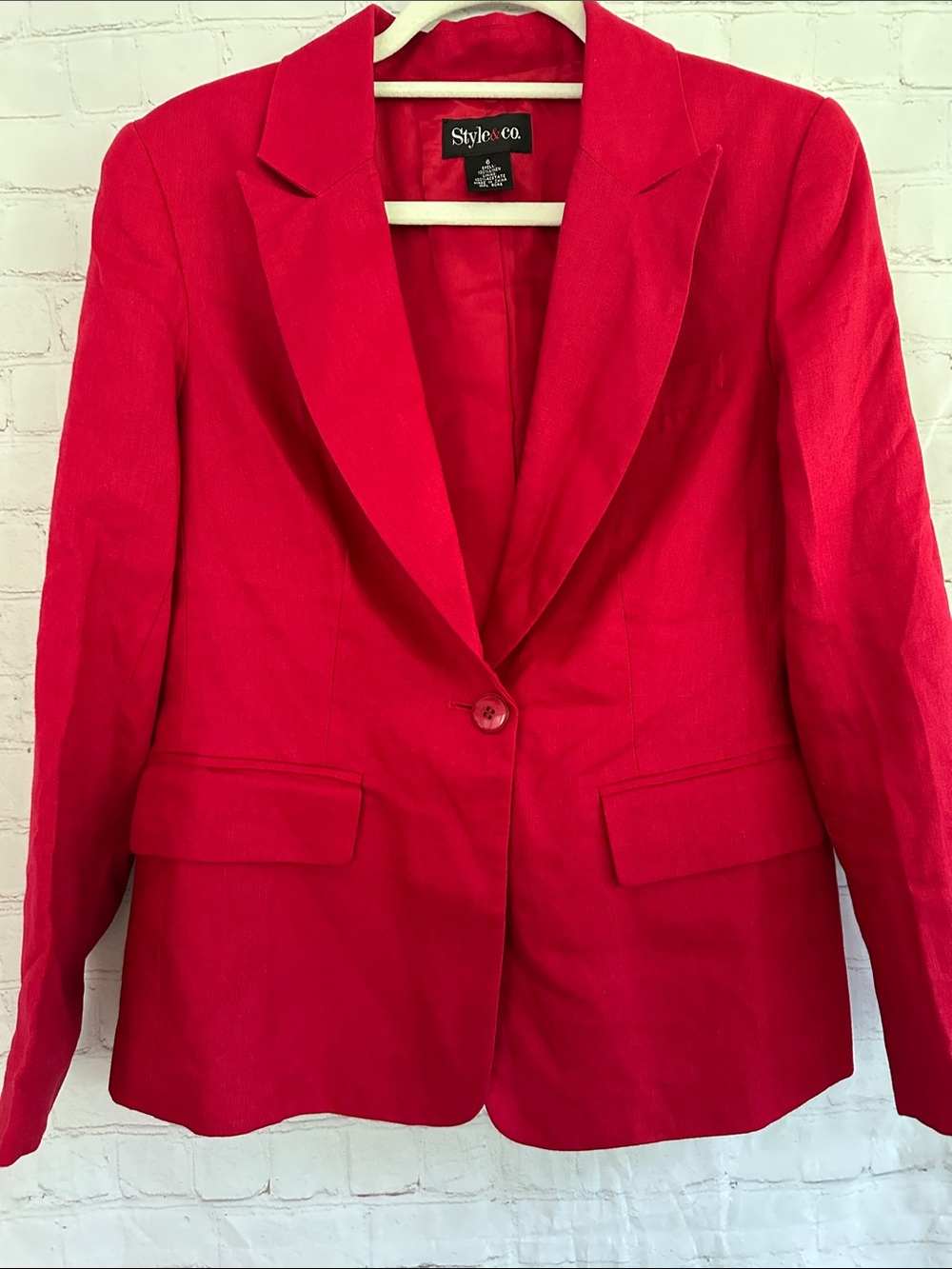 Style & Co. Linen Red Lined Tailored Blazer with Pockets and Vent size 6 New